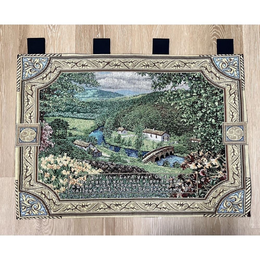 Ireland Countryside Tapestry Wall Hanging Deuteronomy 8:7 Bible Verse 36x25